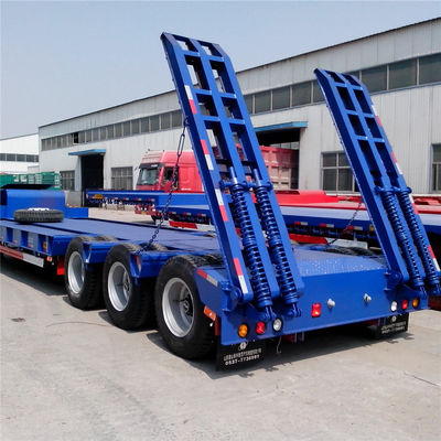 3 Gandar 4 Gandar 100 ton Trailer Semi Tempat Tidur Rendah Untuk Transportasi Excavator Wheel Loder